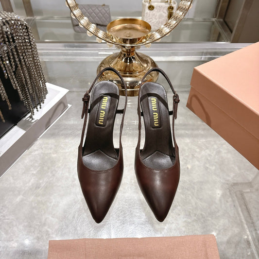 Miu 26 High Heel Slingback 75 Brown Chocolate Cowhide 592082