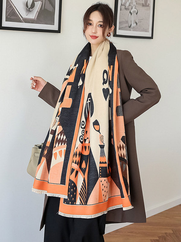 Winter Keep Warm Tasseled Imitated Cashmere Shawl&Scarf