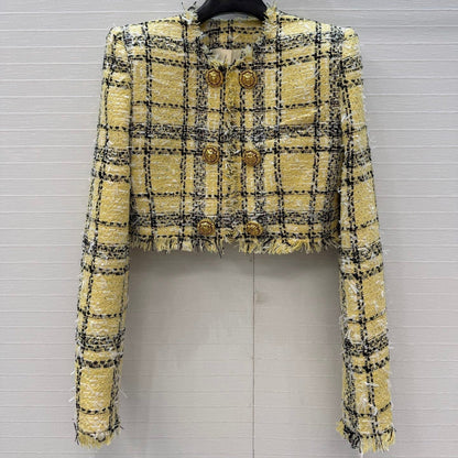 Balmain 26s Plaid Tweed Jacket Yellow Black Tweed 346061