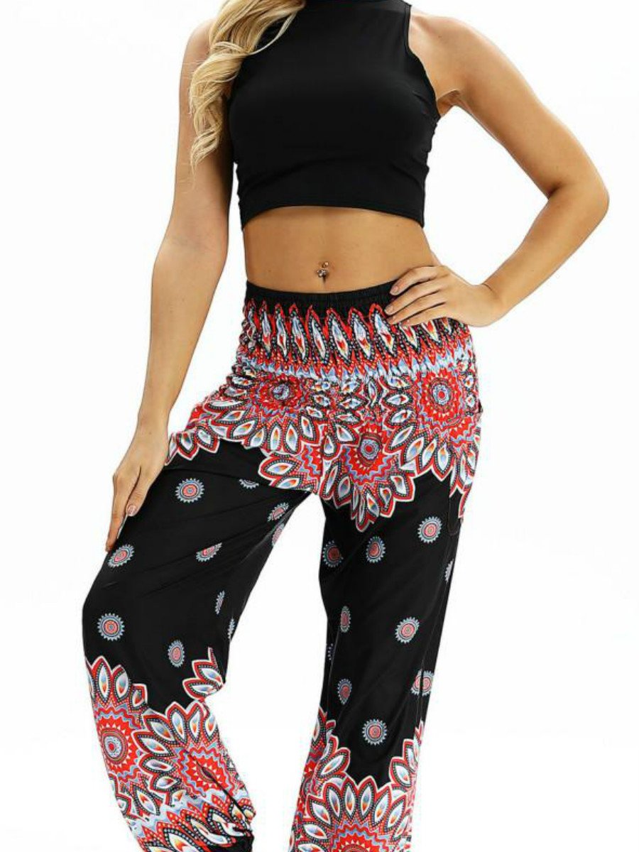 Colorful Flower Digital Printing Casual Pants Loose And Thin Elastic Leg Closing Yoga Pants