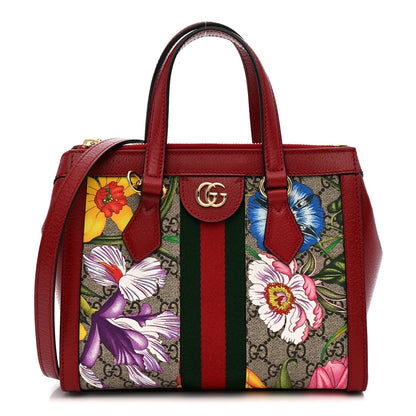 GG Supreme Monogram Flora Web Small Ophidia Tote Bag Red
