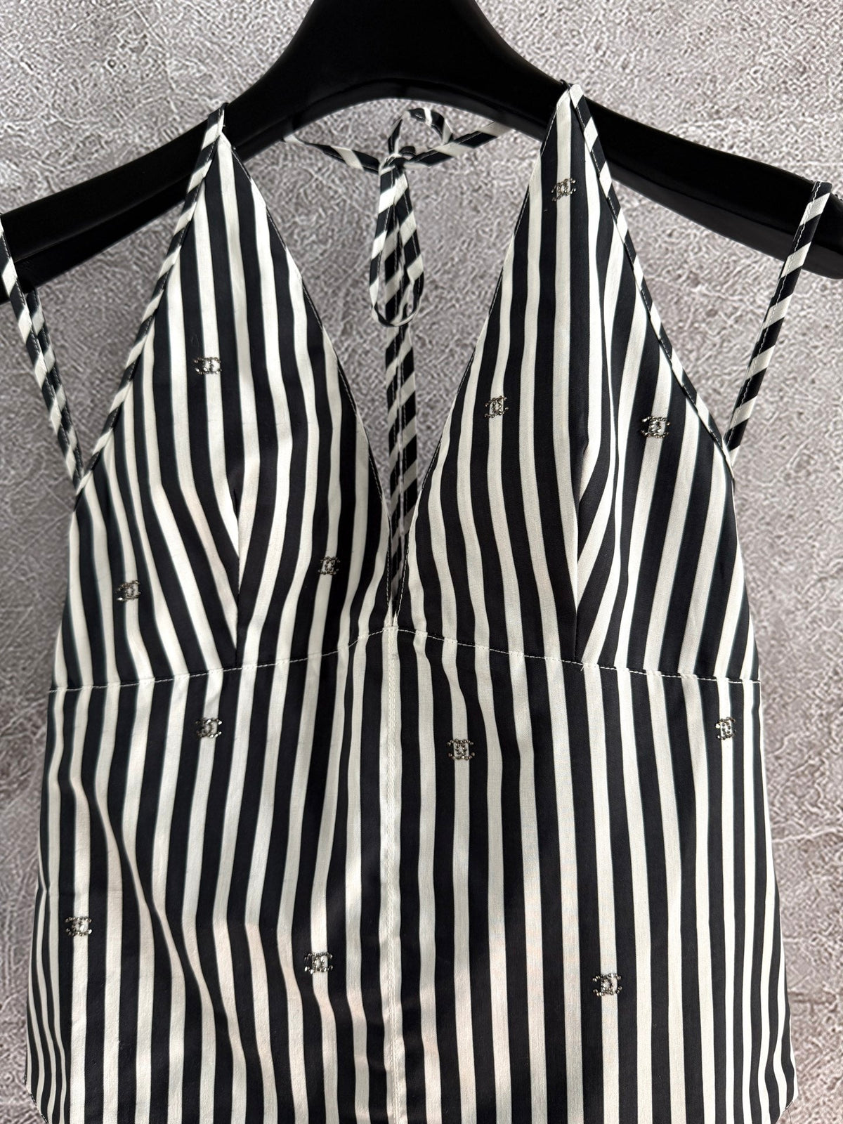 CC Striped Halter Top Black White Cotton