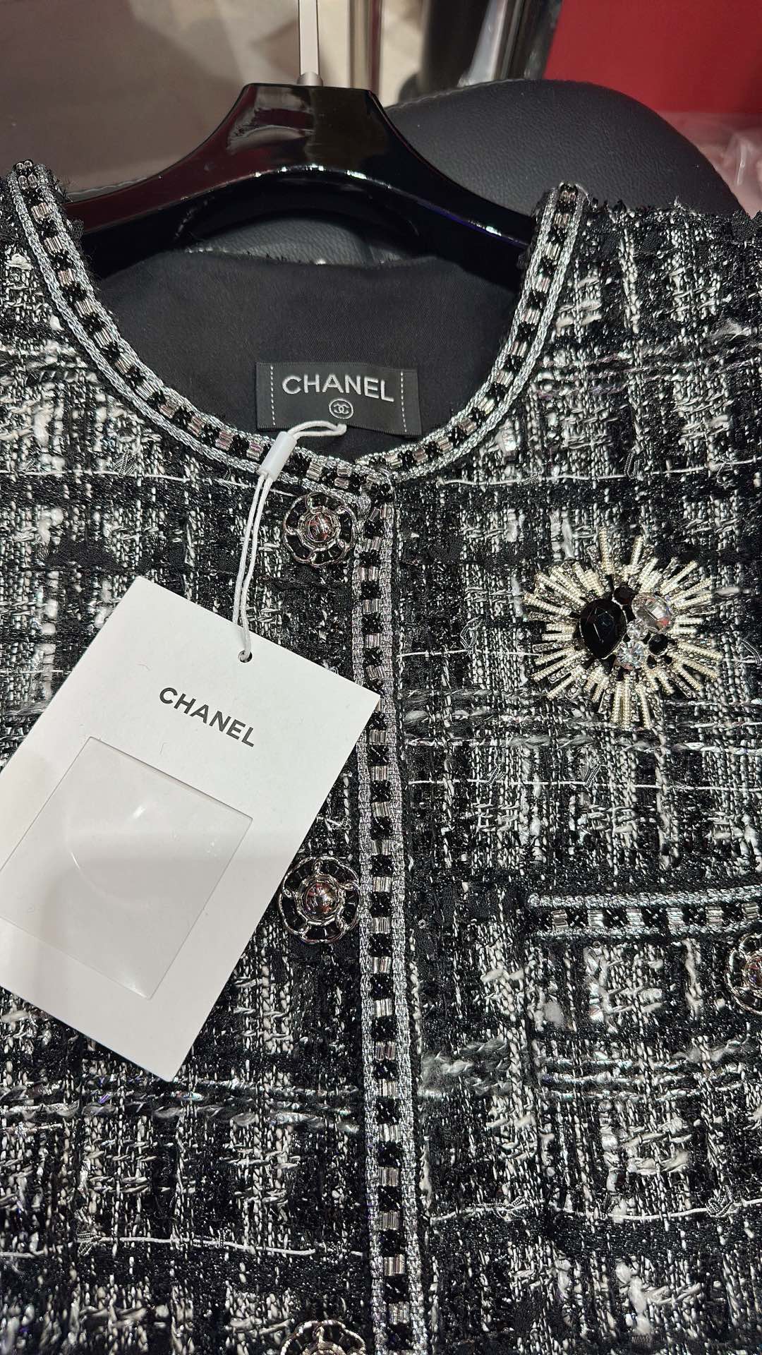 CC Mid-Length Coat with Three-Quarter Ssleeves Black Premium Fabrics