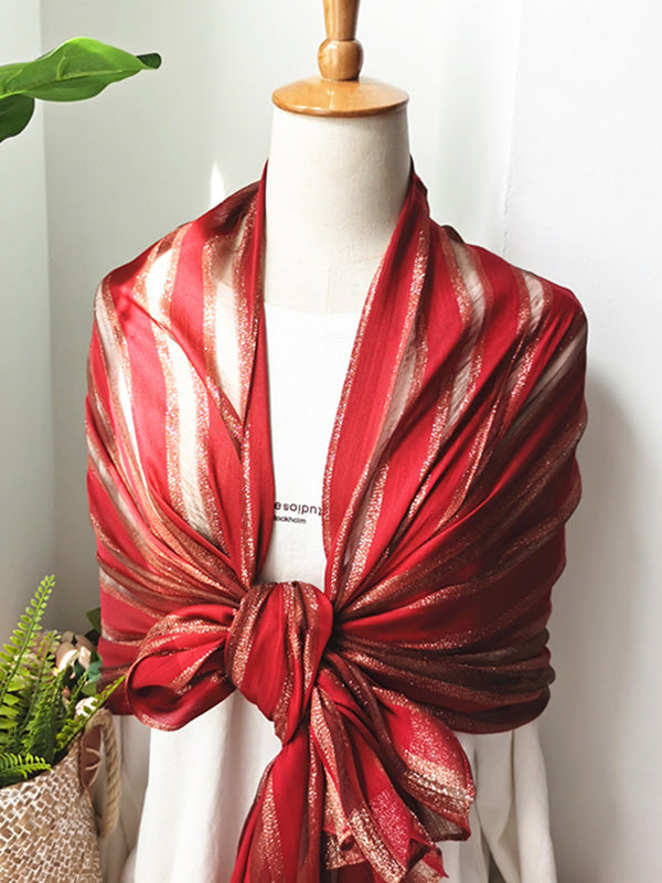 Contrast Colors Striped Light Maturity Silk Scarf&Shawl