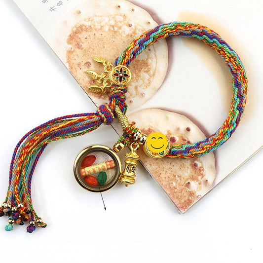 Tibetan Thangka Hand Rope Hand Rubbing Cotton Rope Woven Bracelet Five-Way God Of Wealth Eye Zakiram Green Tara Wenzhu Thangka