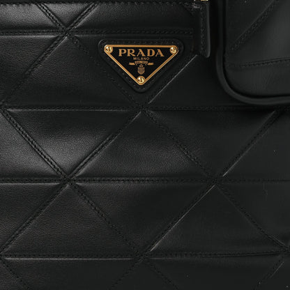 Vitello Triangle Stitched Shopping Tote Black