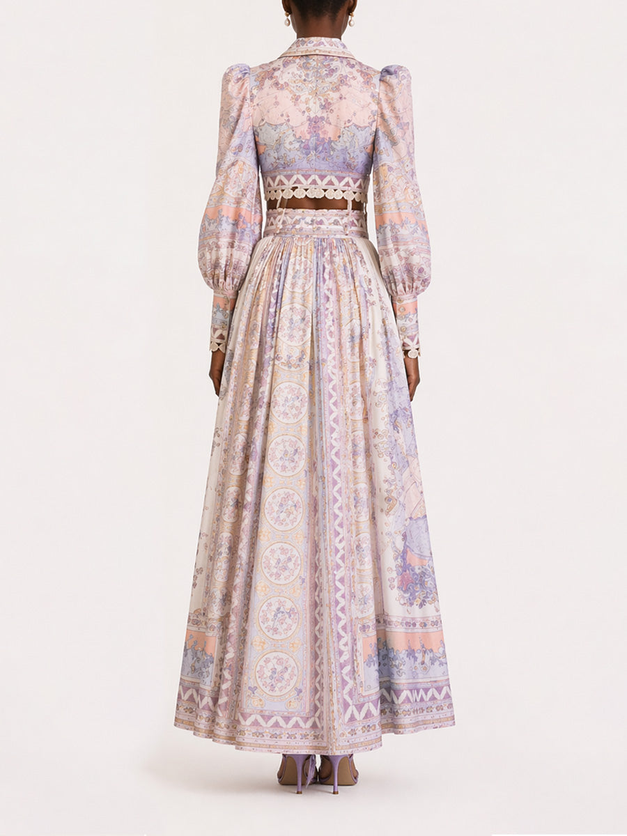 Natalie Long-Sleeve Printed Long Skirt Set