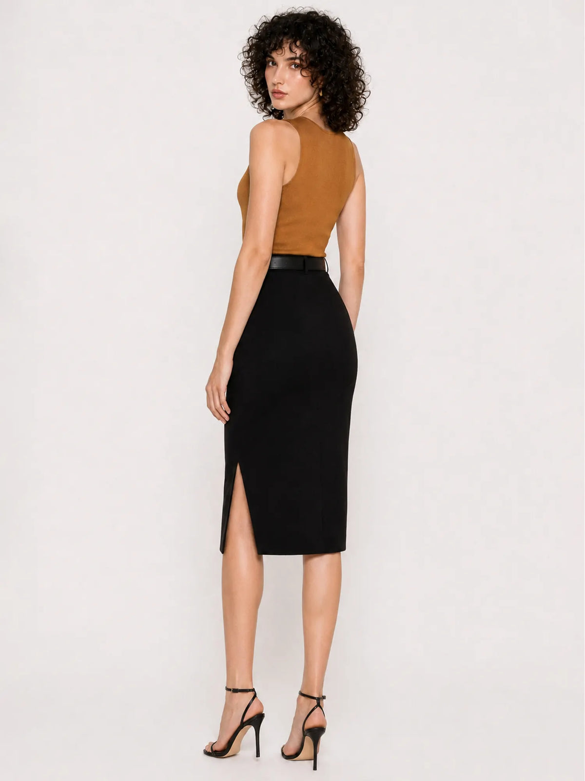 Natalya Slit Straight Midi Skirt