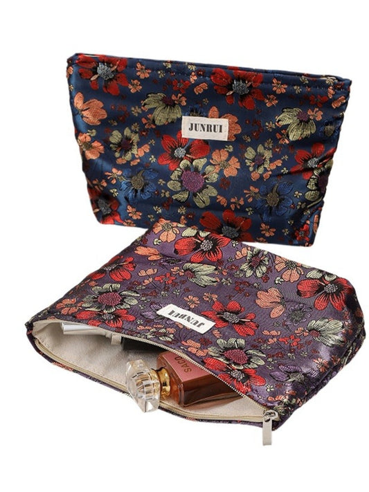 Cosbai - Zipper Makeup Pouch Bag with Floral Patterns