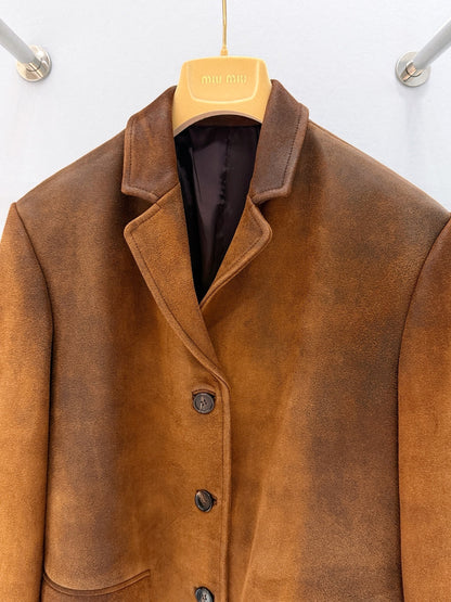 Miumiu 2026 Waxed Jacket Brown Suede Leather