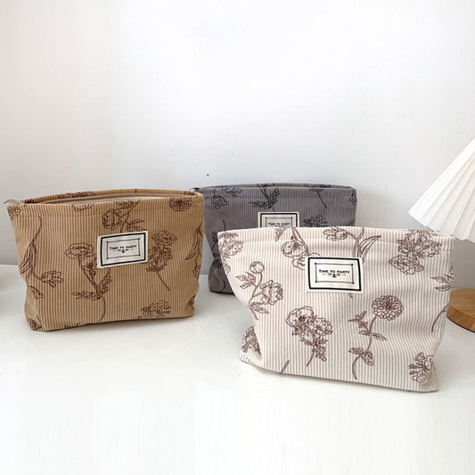 Cosbai - Floral Corduroy Portable Storage Bag