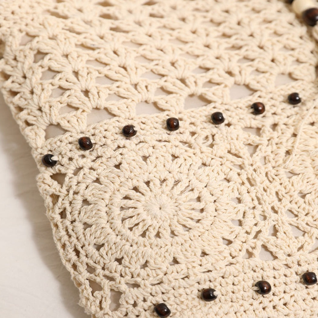 Cosbai - Boho Crochet Shoulder Bag With Zipper
