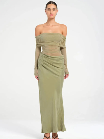 Ariadne Elegant & Sexy Off-Shoulder Sheer Mesh Maxi Dress