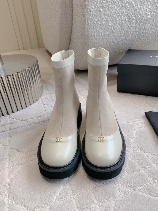 CC New Platform Ankle Boots Light Taupe Suede Sheepskin