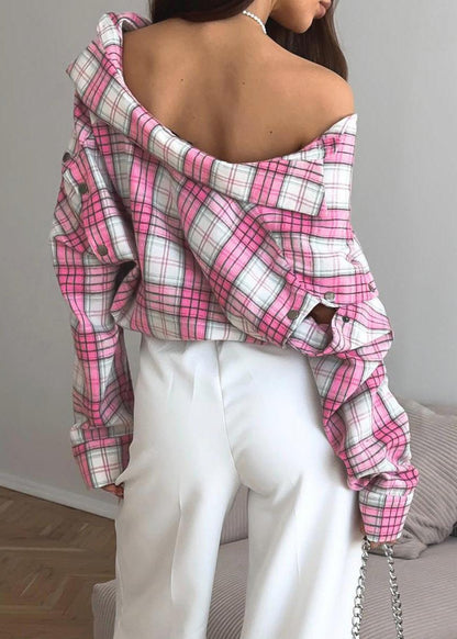 Oversized Pink Plaid Shirt Cotton Blend Soft Fabric