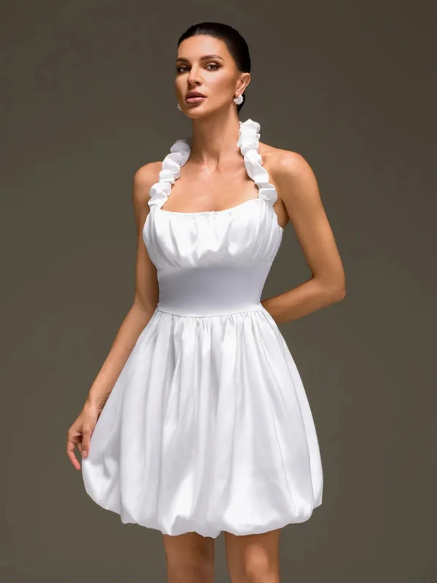 Aurora Ruffled Halter-Neck Bubble Mini Dress
