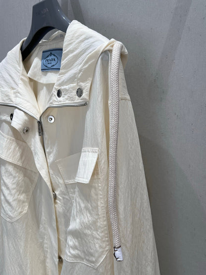 Prada 25 Hooded Zipper Jacket Beige Cotton 215233
