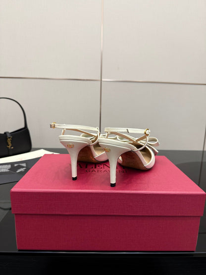VT Bowow Slingback Pumps 85mm Ivory Leather