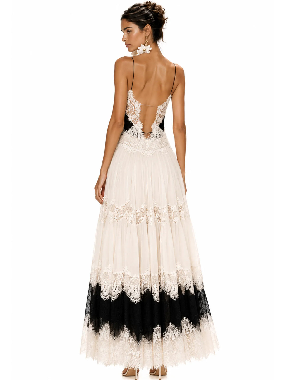 Freya Elegant Lace-Panel Maxi Dress