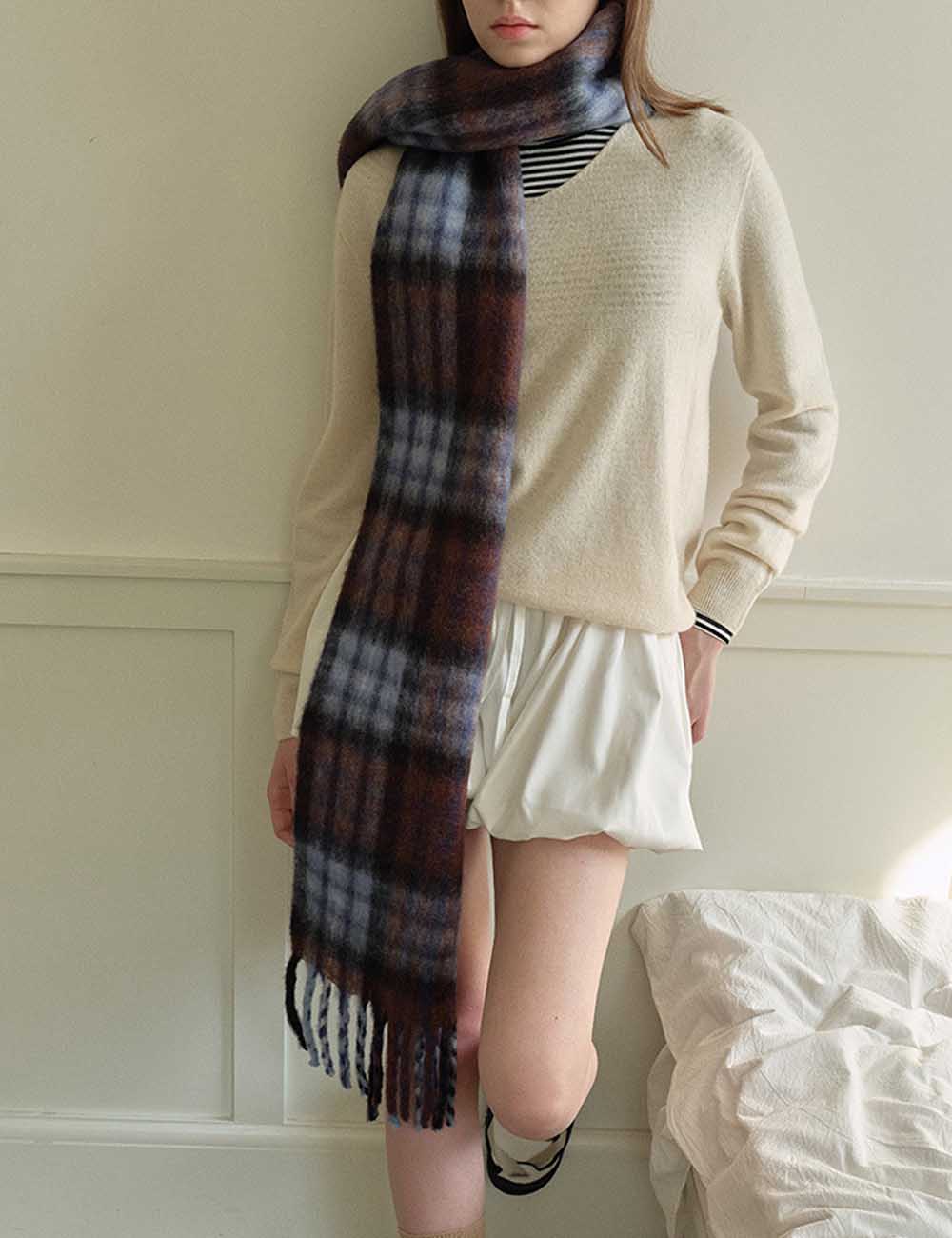 Soft Winter Color Contrast Plaid Warm Scarf