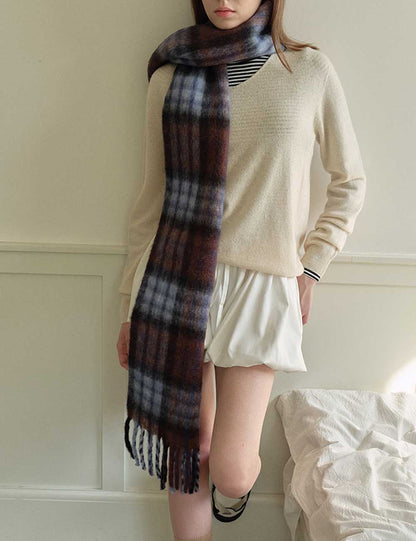Soft Winter Color Contrast Plaid Warm Scarf