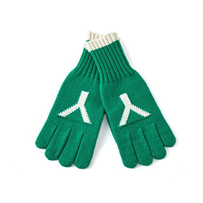 Letter Jacquard Color Block Knit Gloves