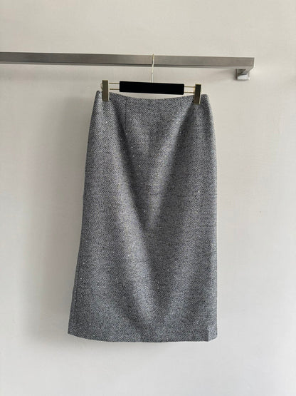 CC Vest & Line Skirt Set Grey Wool-Blend Tweed 352979
