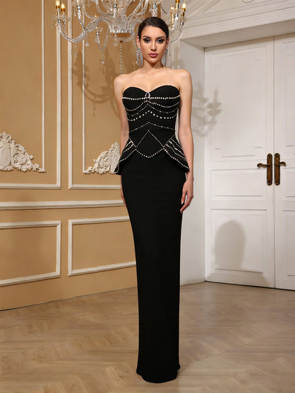 Callista Strapless Ruffled Bandage Maxi Dress