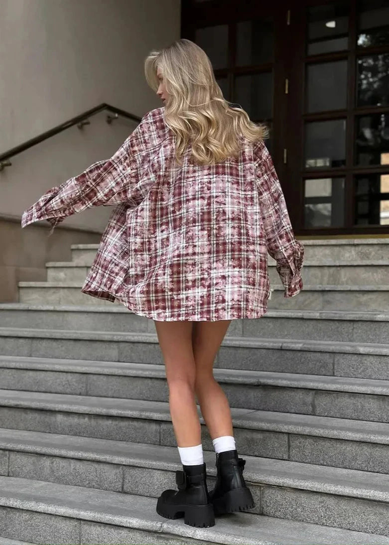 Oversized Plaid Shirt Soft Breathable Fabric