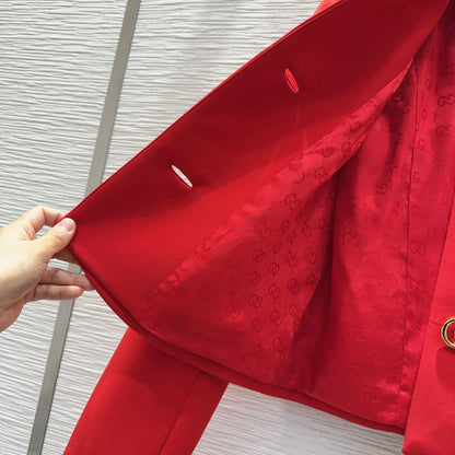 GG Crêpe Jacket With Double G Button Red Wool 346679