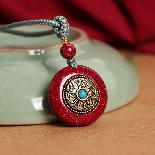 Vermilion Pendant Women'S Safety Buckle Six-Syllable Mantra Pendant Necklace