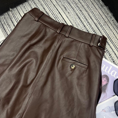 Loewe Wide-Leg Trousers Brown Nappa Leather 348562