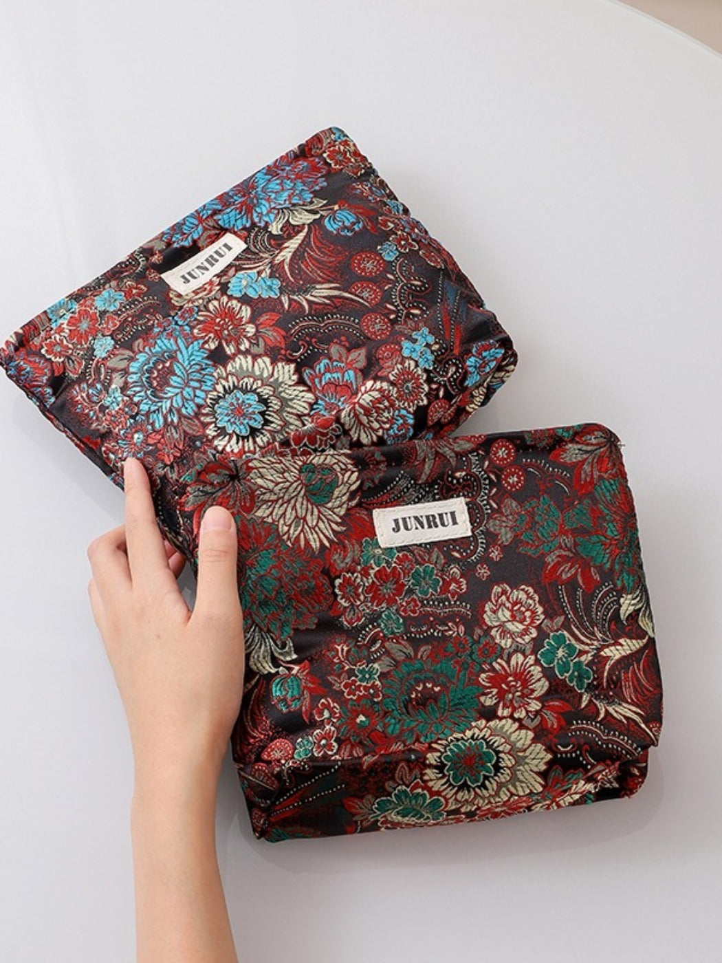 Cosbai - Zipper Makeup Pouch Bag with Floral Patterns