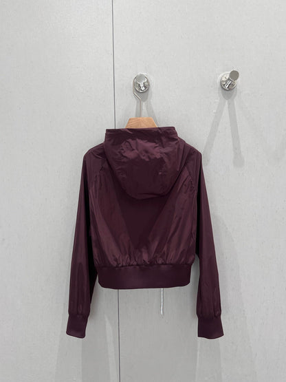 Prada 25 Short Hooded Jacket Red Burgundy Poliamide 211160