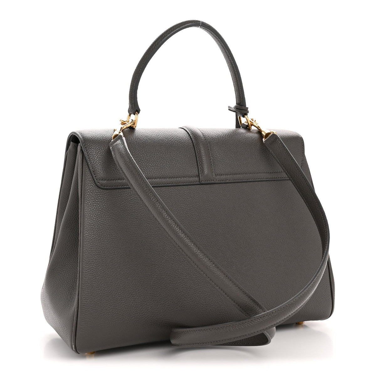 Grained Calfskin Small 16 Top Handle Bag Medium Grey