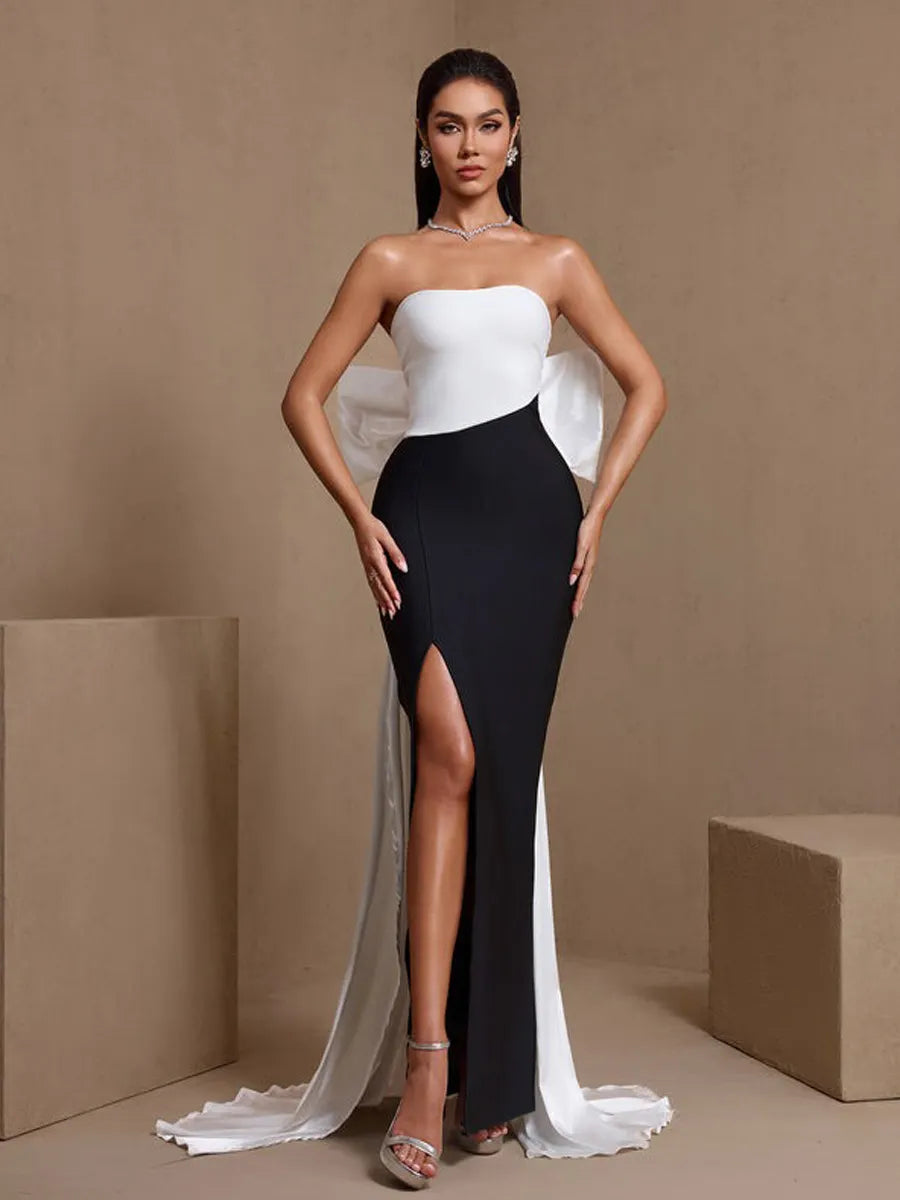 Liora Bowknot High Slit Bandage Maxi Dress