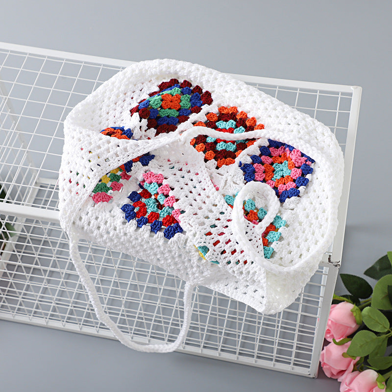 Crochet Granny Square Bag Floral Stitching Handmade Bag