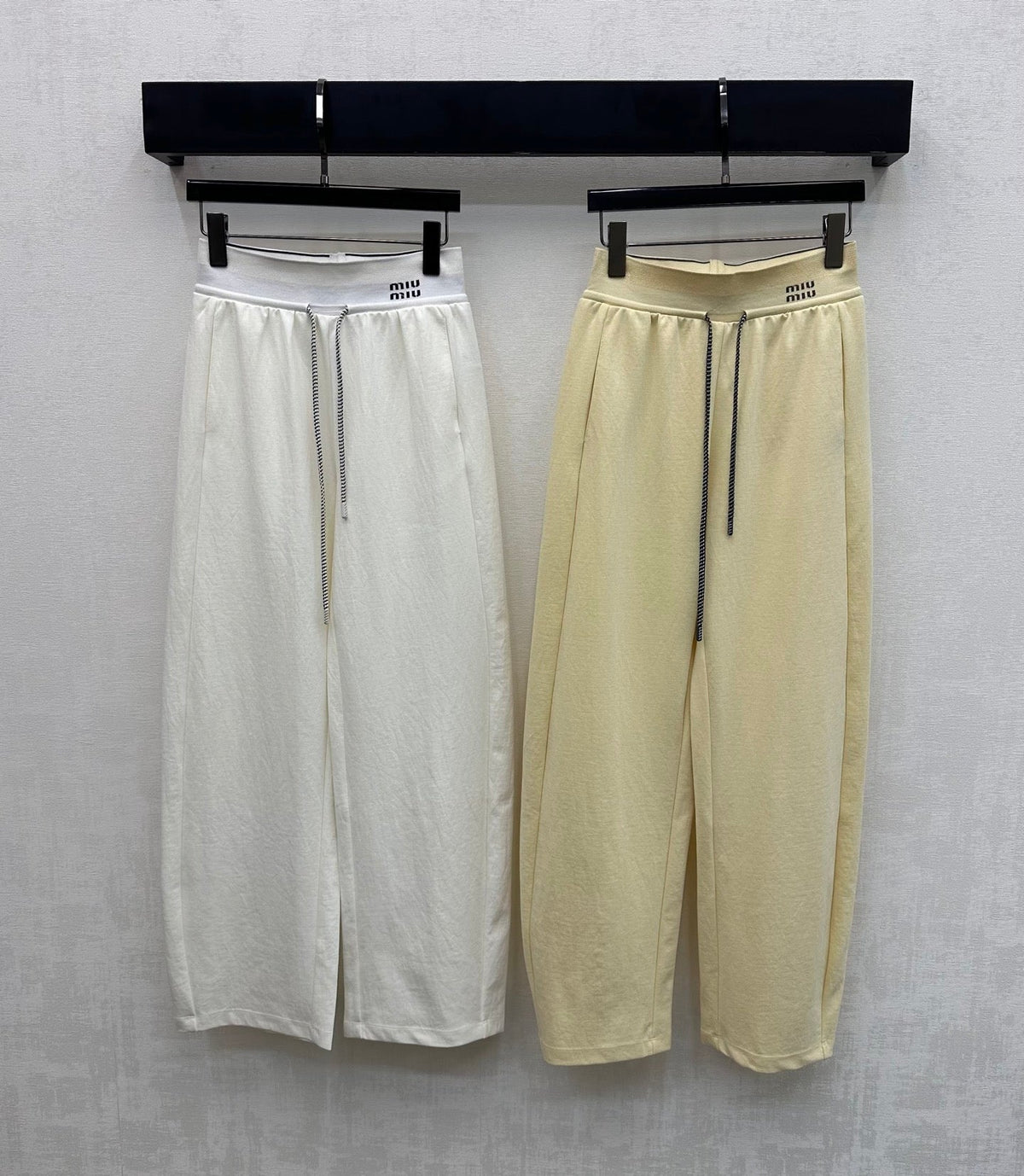 Miu Drawstring Webbing Pants Vanilla Tencel Cotton Fabric 350205