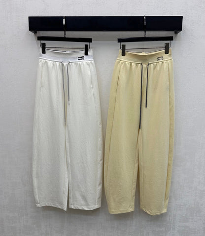 Miu Drawstring Webbing Pants Vanilla Tencel Cotton Fabric 350205