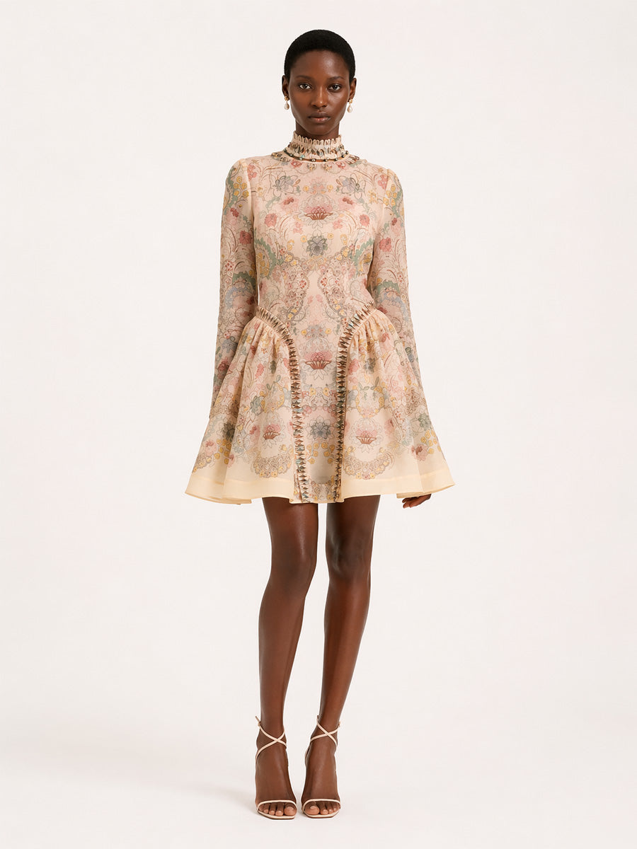 Ariana Elegant Long-Sleeve Printed Mini Dress