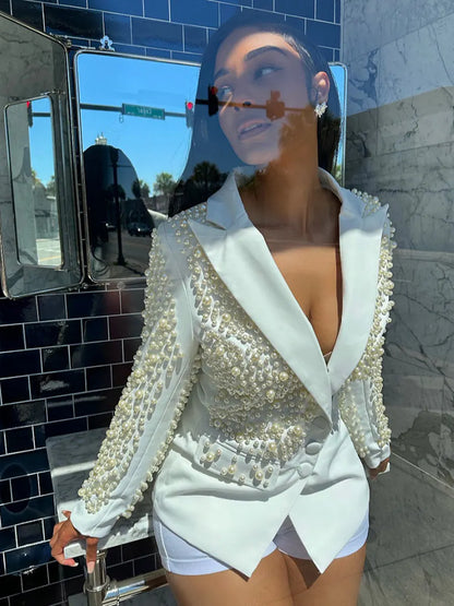 Paloma Beaded Irregular Suit Skirt Set