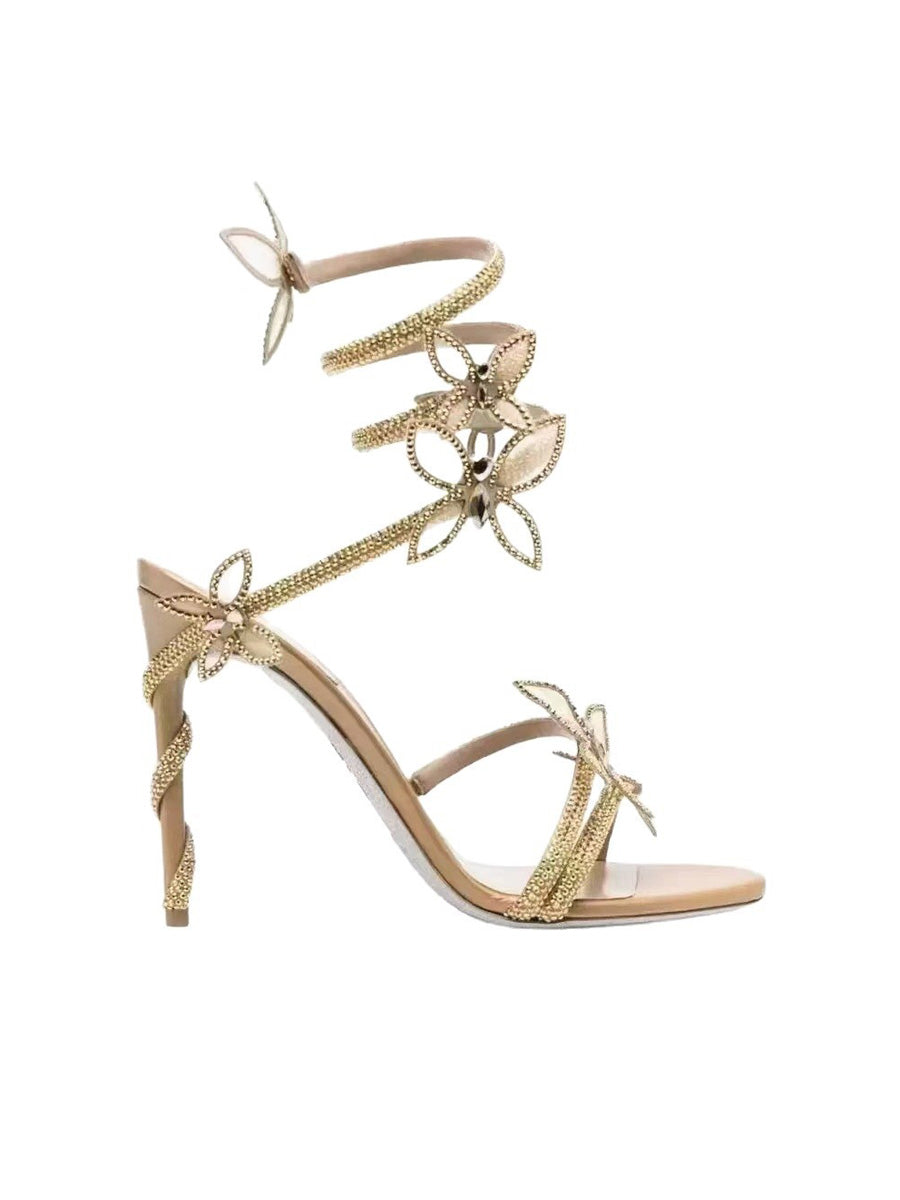 Ramona Rhinestone Stiletto Sandals with Butterfly Embellishment