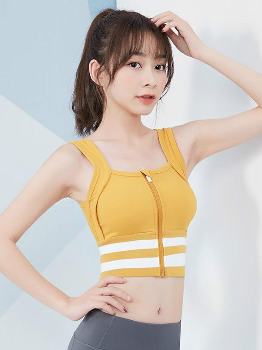 Sport Yoga Bra Women Wearing Fitness Underwear Shock-Proof Gathered Running Bra Front Zipper Design Vest.