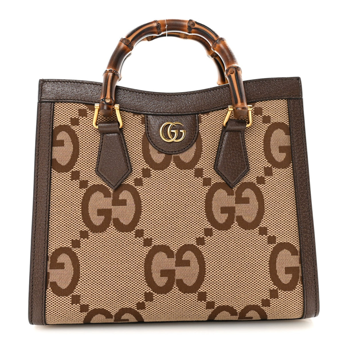Monogram Jumbo GG Textured Dollar Calfskin Small Diana Tote Bag Camel Ebony New Acero