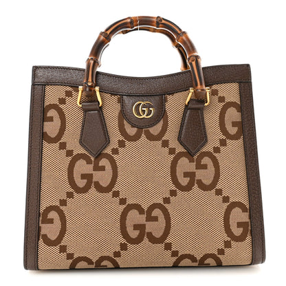 Monogram Jumbo GG Textured Dollar Calfskin Small Diana Tote Bag Camel Ebony New Acero