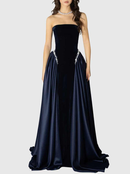 Eloisa Pearl Strapless Maxi Dress In Blue