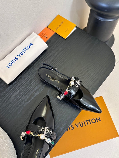LV Vibe Slingback Flat Black Patent Leather 580337