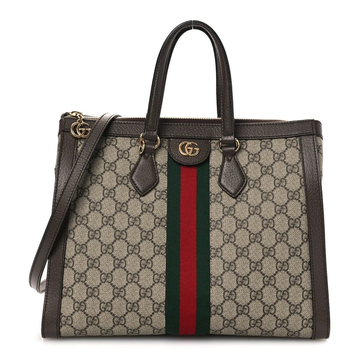 GG Supreme Monogram Web Medium Ophidia Tote Bag Brown