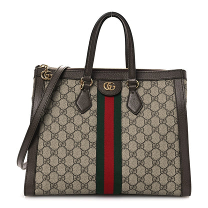 GG Supreme Monogram Web Medium Ophidia Tote Bag Brown