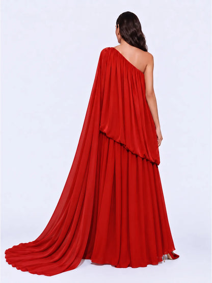 Emilia One Shoulder Draped Maxi Dress with Train